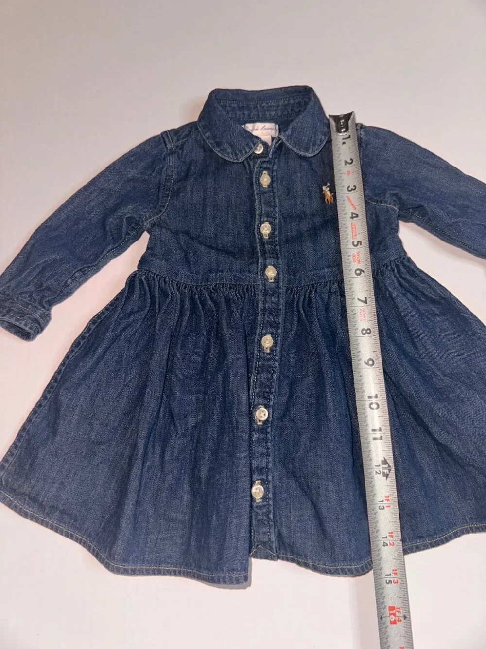 Ralph Lauren infant Girls 6M Denim Dress embroidered pony button front #631